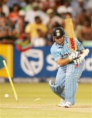 Sachin Tendulkar is bowled by Andre Nel in the 2nd ODI